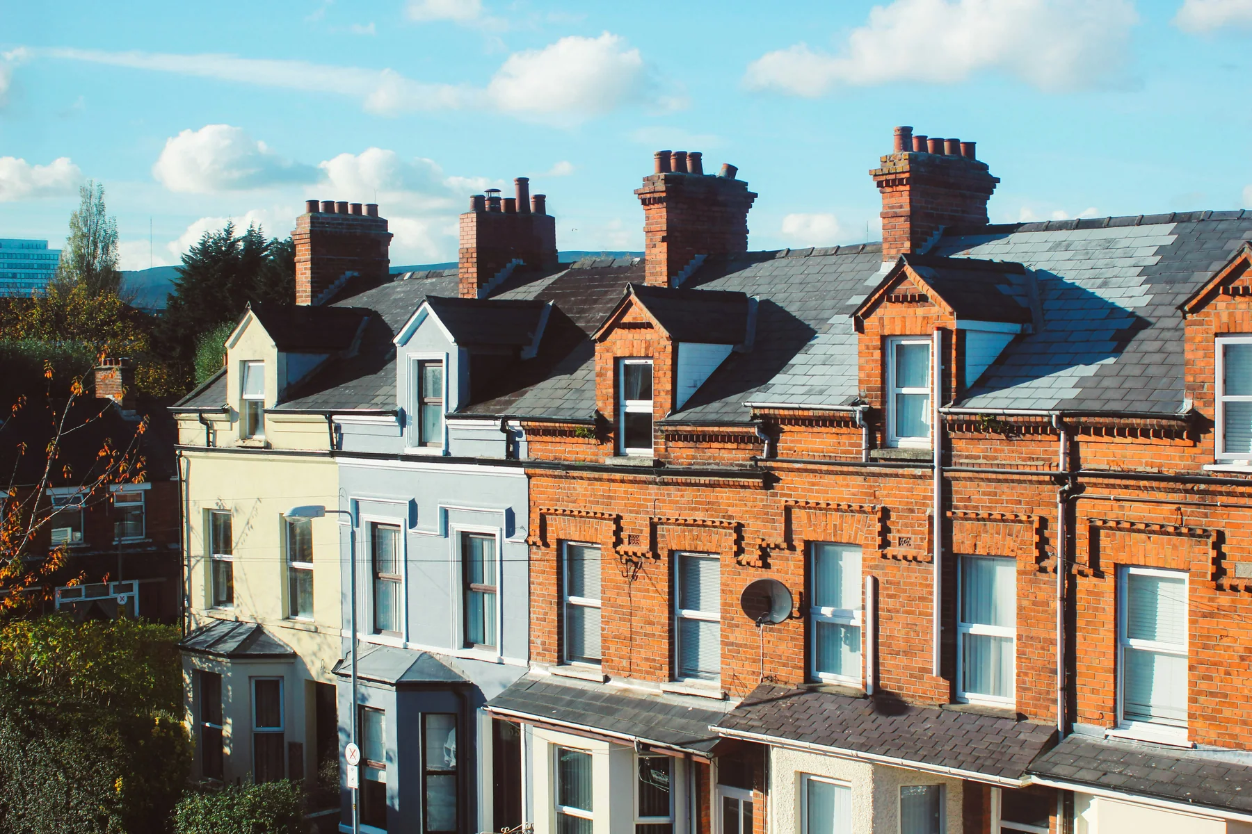 Victorian rooftops with established loft rooms and dormer windows